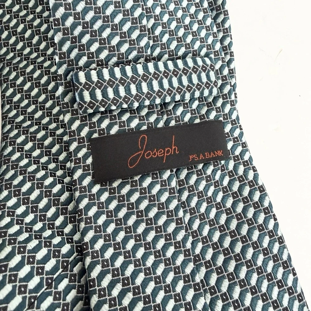 Vtg Jos A Bank Joseph 100% Silk Tie Teal Art Deco Geometric Made Italy NWT